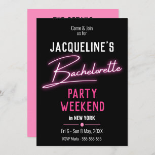 Pink Neon Bachelorette Party Weekend Itinerary Invitation