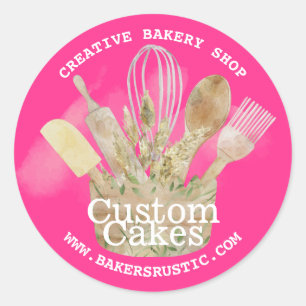 Pink Neon Bakery pastry patisserie chef Classic Round Sticker