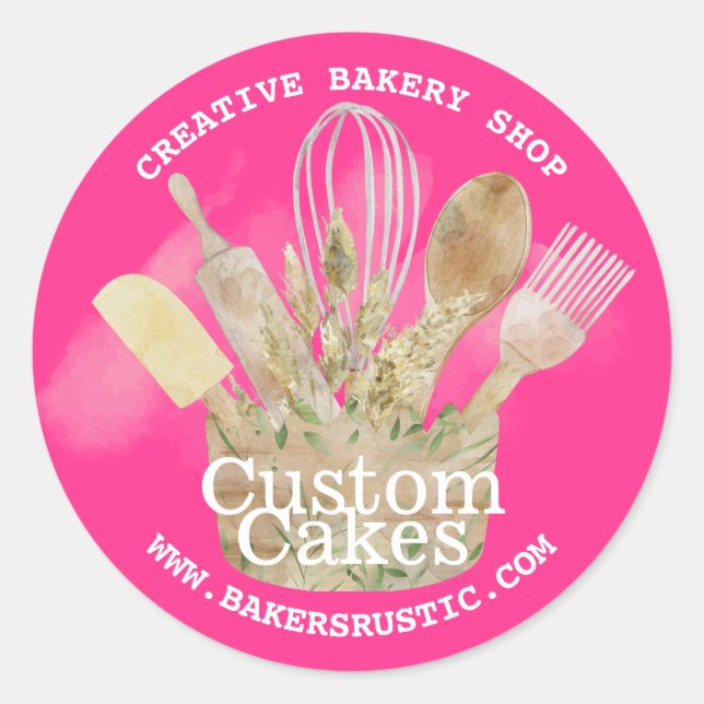 Pink Neon Bakery pastry patisserie chef Classic Round Sticker (Front)