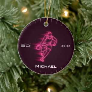 Pink Neon Basketball Player Ghost Silhouette Name Ceramic Tree Decoration