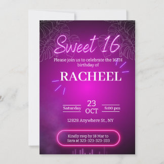 Pink Neon birthday Invitation
