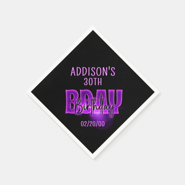 Pink Neon Birthday Napkin (Corner)