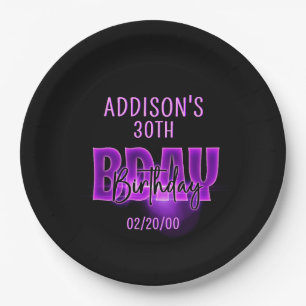 Pink Neon Birthday Paper Plate