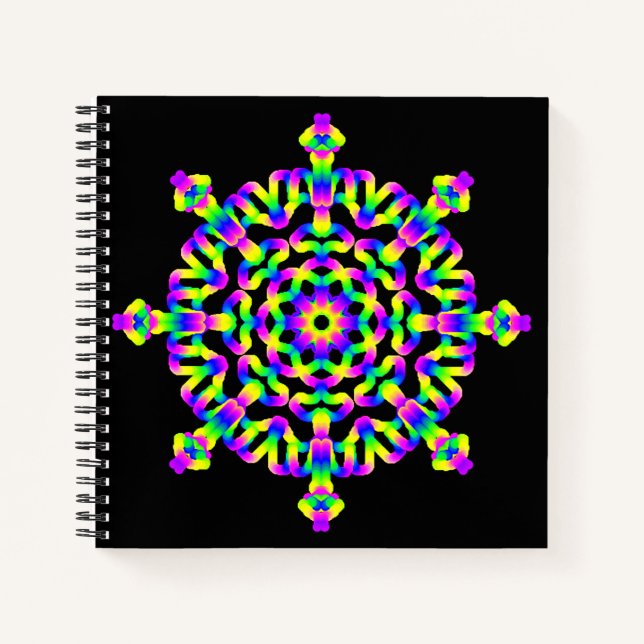 *~* Pink Neon Blue  Mandala on Black Notebook (Front)