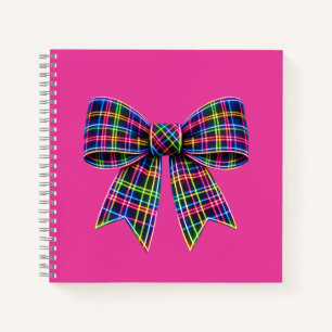 Pink Neon Bow Tartan Ribbon Scottish Cute Notebook