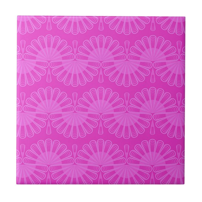pink neon bright geometric pattern tile (Front)
