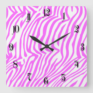 Pink neon colour zebra pattern square wall clock
