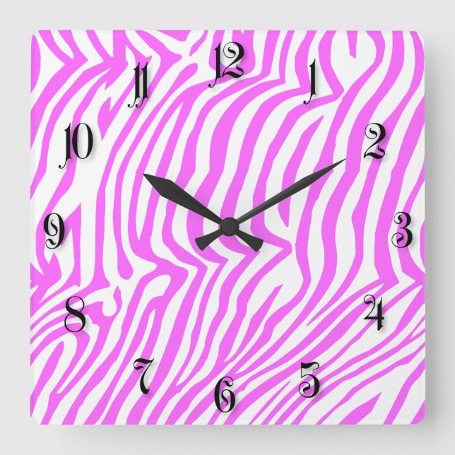 Pink neon colour zebra pattern square wall clock (Front)