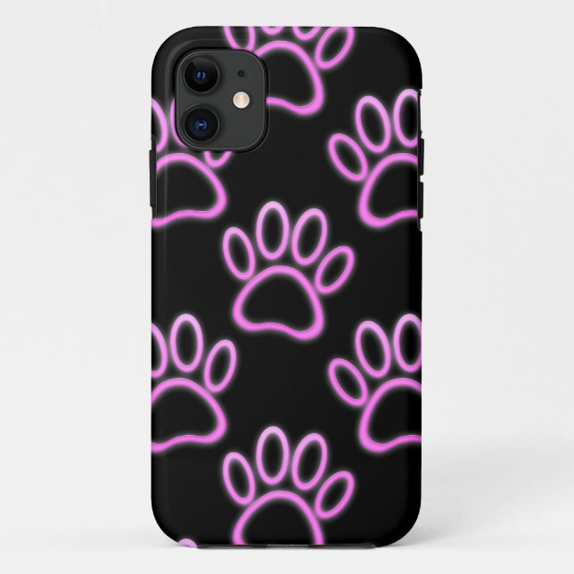 Pink Neon Dog Paw Print Case-Mate iPhone Case (Back)
