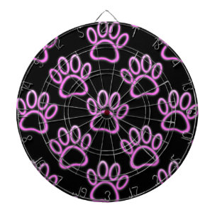 Pink Neon Dog Paw Print Dartboard