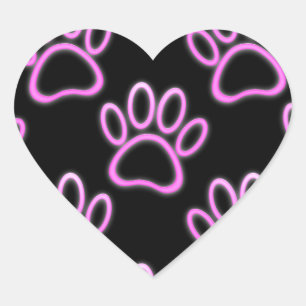 Pink Neon Dog Paw Print Heart Sticker