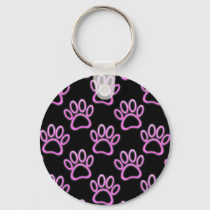 Pink Neon Dog Paw Print Key Ring
