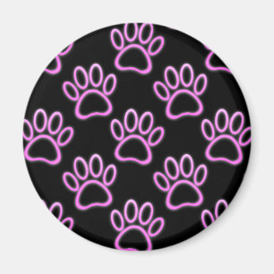 Pink Neon Dog Paw Print Magnet