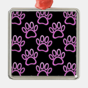 Pink Neon Dog Paw Print Metal Tree Decoration