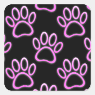 Pink Neon Dog Paw Print Square Sticker