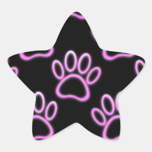 Pink Neon Dog Paw Print Star Sticker