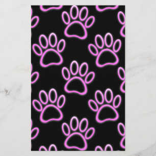 Pink Neon Dog Paw Print Stationery
