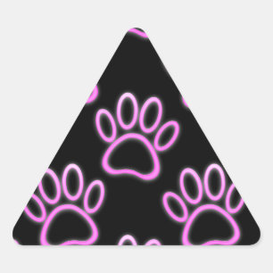 Pink Neon Dog Paw Print Triangle Sticker