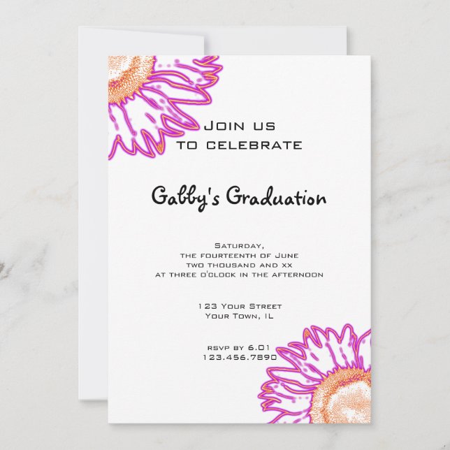Pink Neon Flower Graduation Party Invitation (Front)