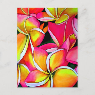 Pink neon Frangipani Plumeria Beach art Postcard