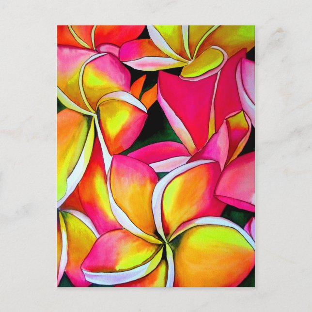 Pink neon Frangipani Plumeria Beach art Postcard (Front)