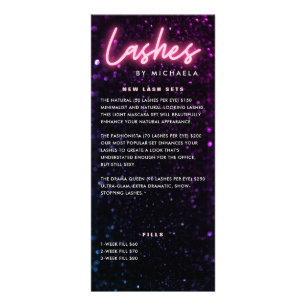 Pink Neon & Glitter Lash Extension Price List Rack Card