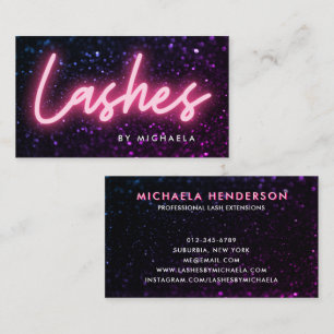 Pink Neon & Glitter Lash Extensions Business Card