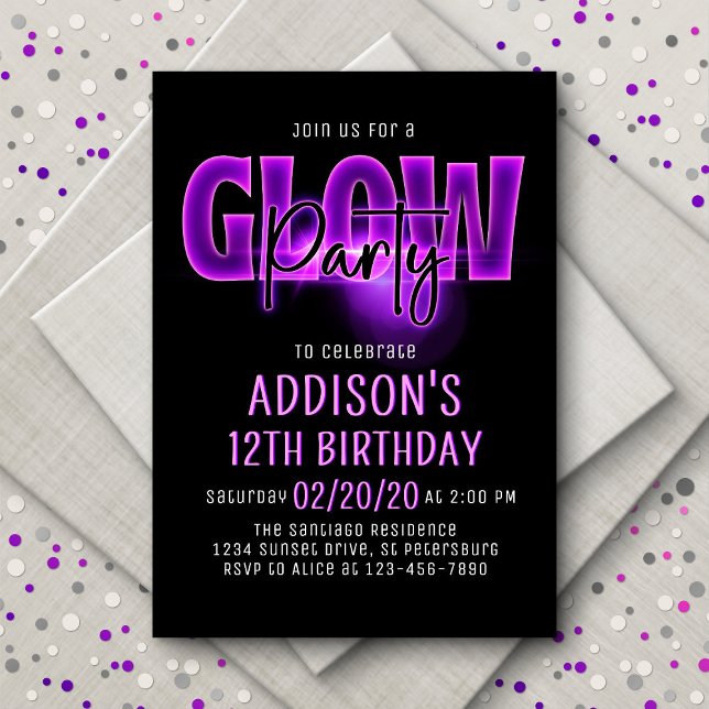 Pink Neon Glow Party Birthday Invitation (Creator Uploaded)