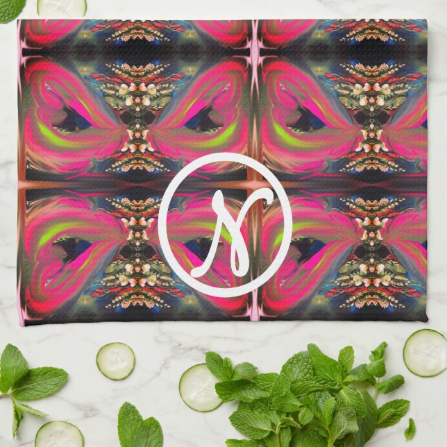 Pink Neon Hearts  Tea Towel (Folded)