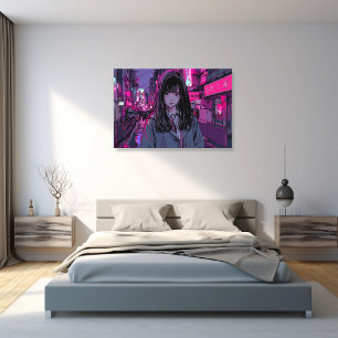 Pink Neon JK Art Panel Sushi Musume GenerativeAI Canvas Print