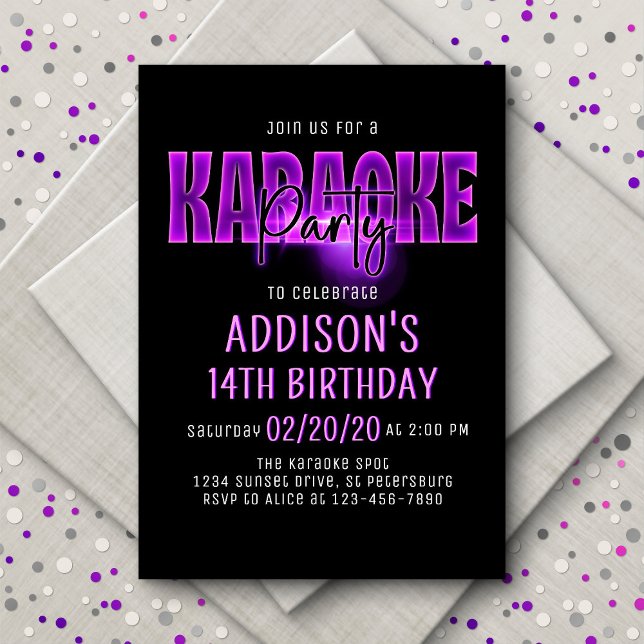 Pink Neon Karaoke Birthday Invitation (Creator Uploaded)