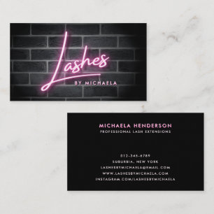 Pink Neon 'Lashes' Sign On Brick Wall Business Card