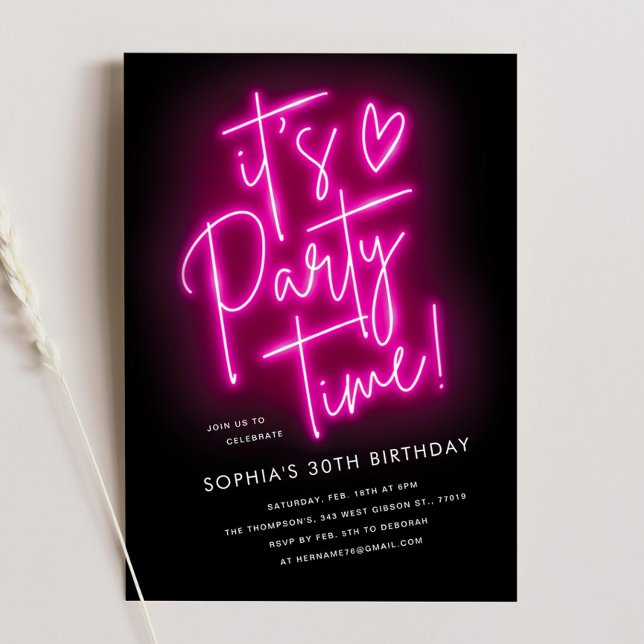 Pink Neon Light Birthday Invite for Women, Girls (Creator Uploaded)