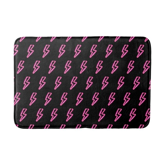 Pink Neon Lightning Bolt Pattern Bath Mat (Front)