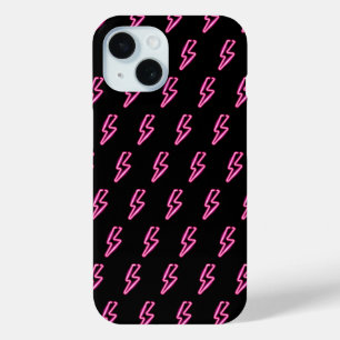 Pink Neon Lightning Bolt Pattern iPhone 15 Case