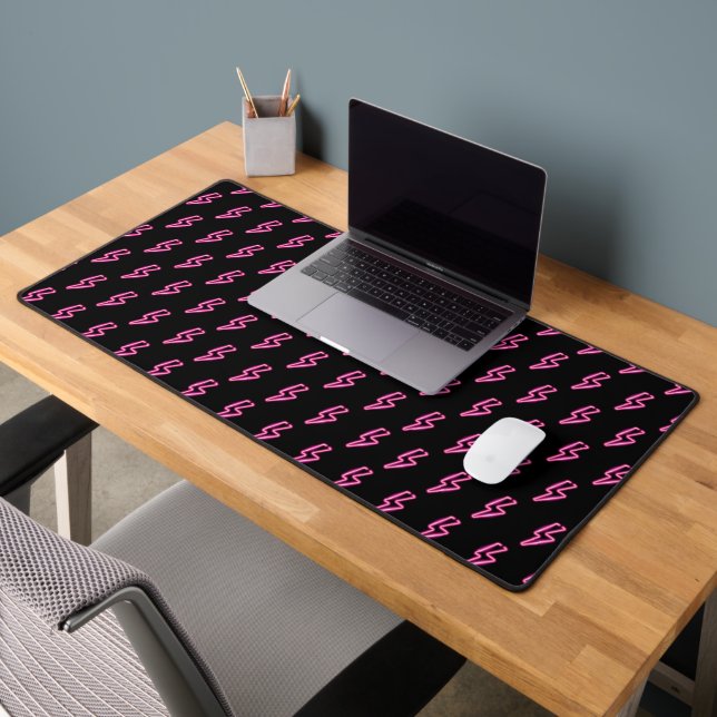 Pink Neon Lightning Bolt Pattern Desk Mat (Office 2)