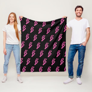 Pink Neon Lightning Bolt Pattern Fleece Blanket