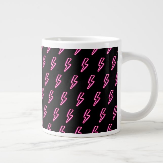 Pink Neon Lightning Bolt Pattern Large Coffee Mug (Right)