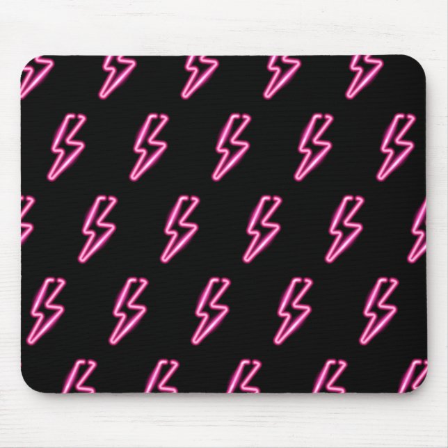 Pink Neon Lightning Bolt Pattern Mouse Mat (Front)