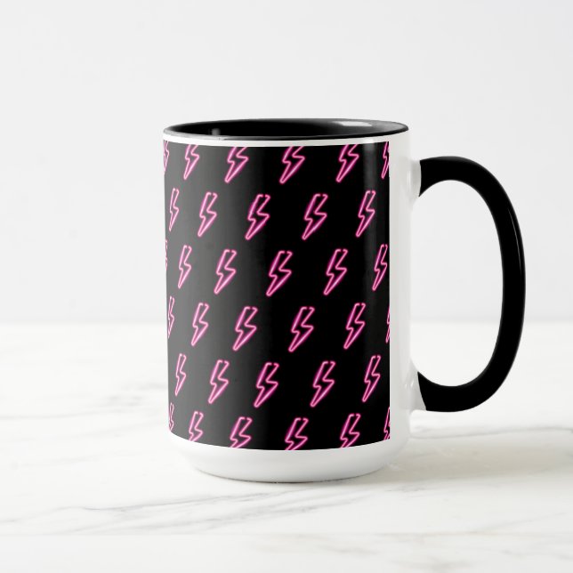 Pink Neon Lightning Bolt Pattern Mug (Right)