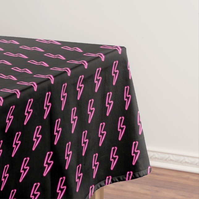Pink Neon Lightning Bolt Pattern Tablecloth (In Situ)