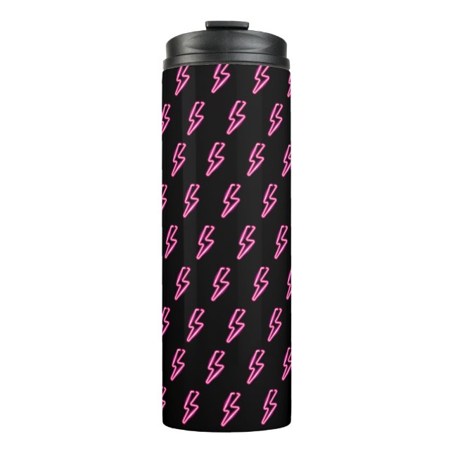 Pink Neon Lightning Bolt Pattern Thermal Tumbler (Front)