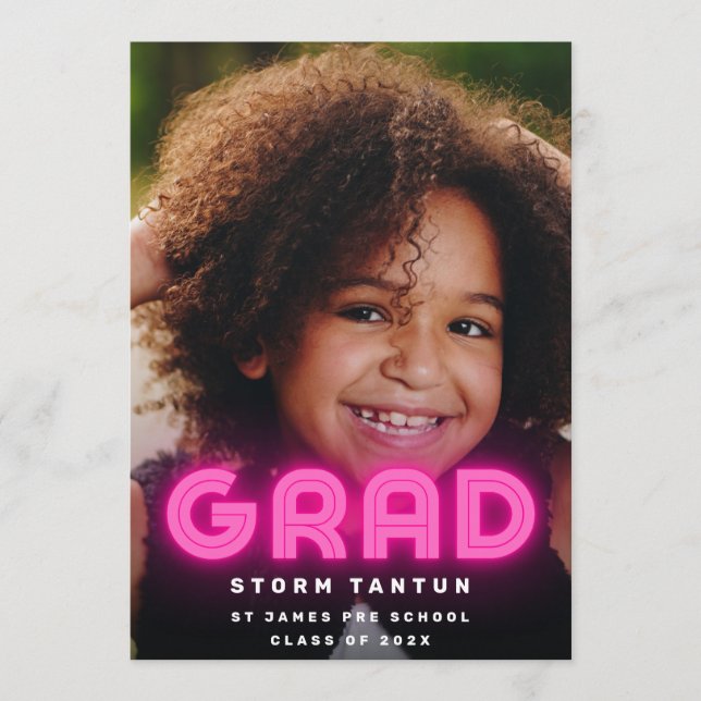 PINK NEON LIGHTS GRAD Photo School Announcement (Front)