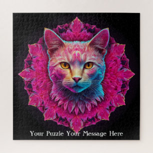 Pink Neon Mandala Cat Jigsaw Puzzle