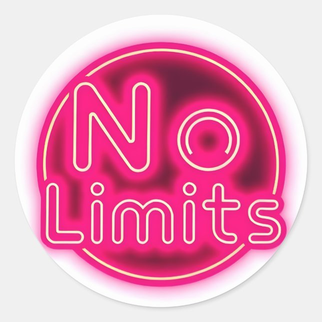 Pink Neon "No Limits" Aesthetic Round Sticker (Front)