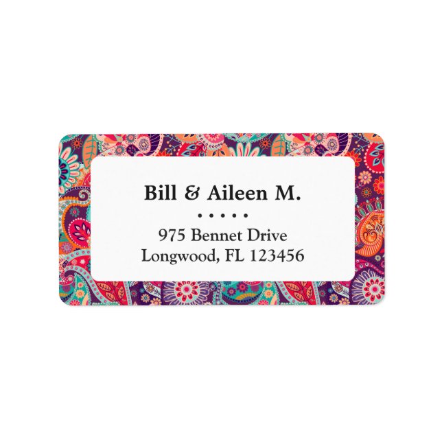 Pink neon Paisley floral pattern Label (Front)