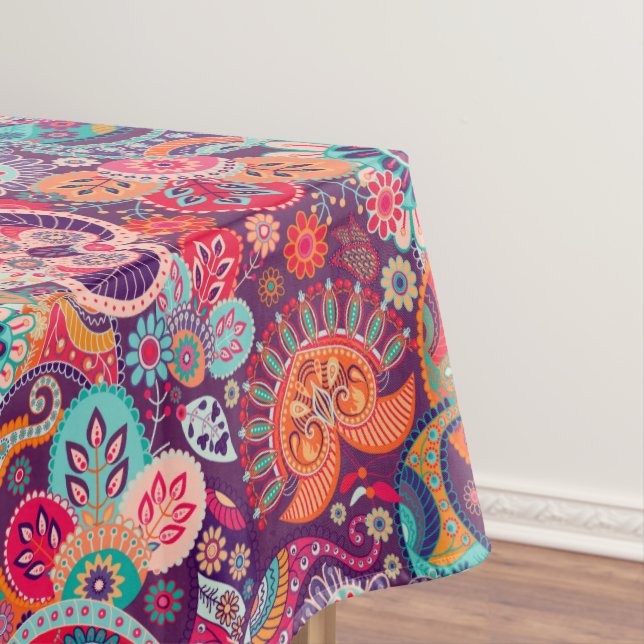 Pink neon Paisley floral pattern Tablecloth (In Situ)