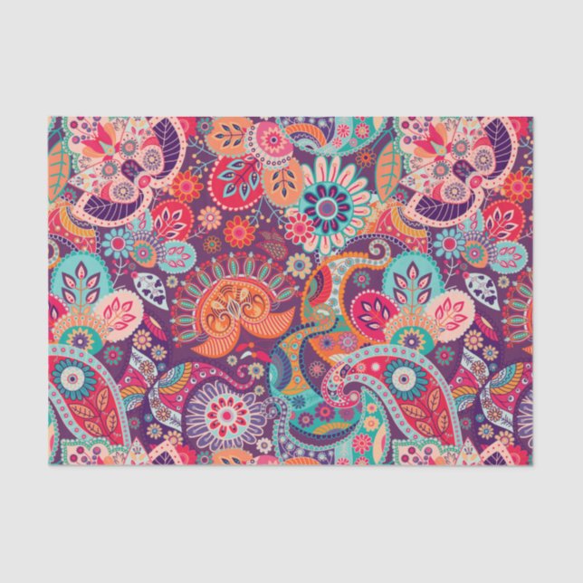 Pink neon Paisley floral pattern Tissue Paper (Front)