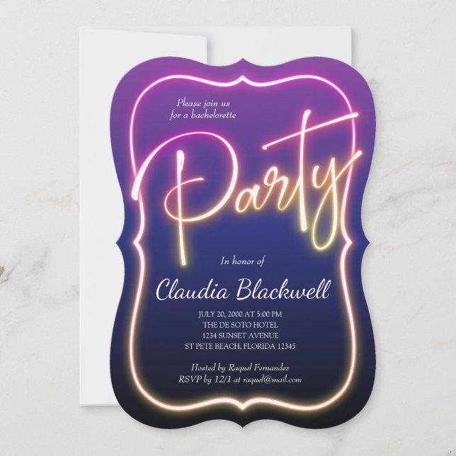 Pink Neon Party Invitation (Front)