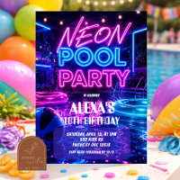 Pink Neon Pool Party Girl Teenager Invitation